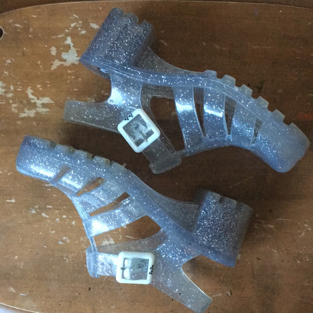 Clear glitter JuJu heel jelly sandals size 6